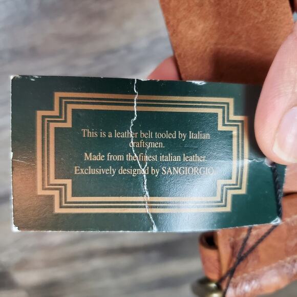 Sangiorgio Italy Tooled Leather Studded Belt Tan Gold Hardware NWT Western Boho - Picture 4 of 6